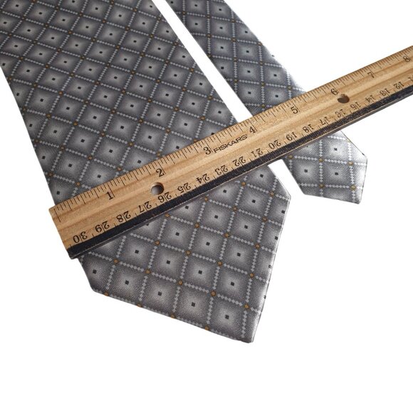 Bordeaux Men Silk Necktie Silver Gray Geometric Pattern Vintage Designer Office - Picture 3 of 5